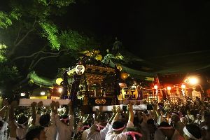 検見川神社例大祭で夜に担がれる神輿