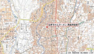 高座渋谷駅の北、大和市渋谷5丁目に赤い丸で店の位置を示した地図