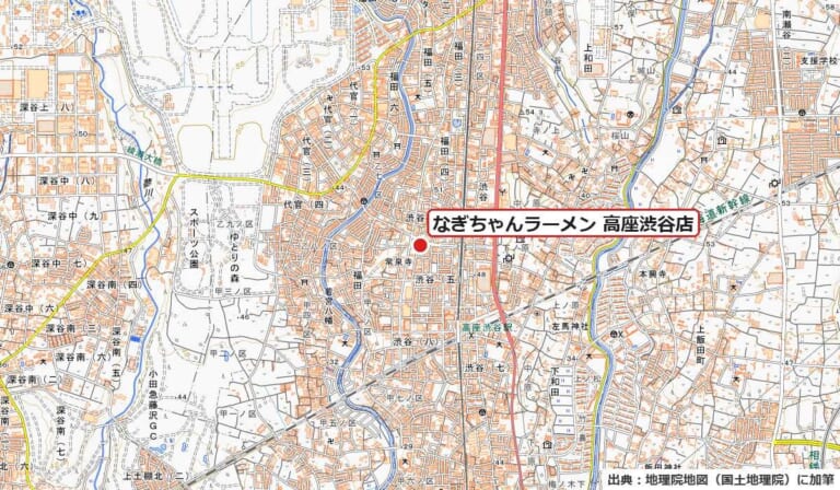 高座渋谷駅の北、大和市渋谷5丁目に赤い丸で店の位置を示した地図