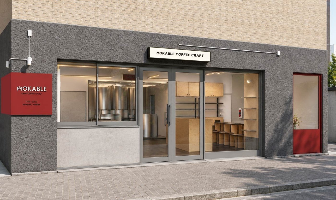 蔵前の通りに面したMOKABLE COFFEE CRAFT 東京蔵前店の外観