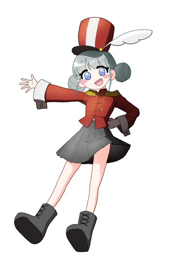 赤いジャケットに羽根付きの帽子をかぶったサーカス団長の少女のイラスト